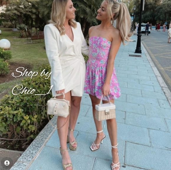 ZARA DRAPED SATIN EFFECT BLAZER DRESS color Oyster White Bloggers